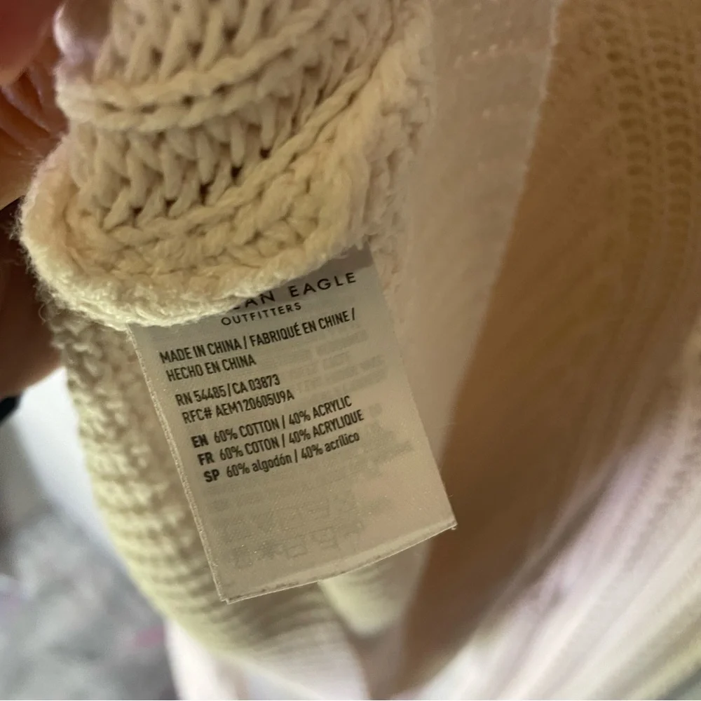 American Eagle AE Open Knit Crochet Cropped Oversized Sweater XS Cream White - Picture 5 of 5